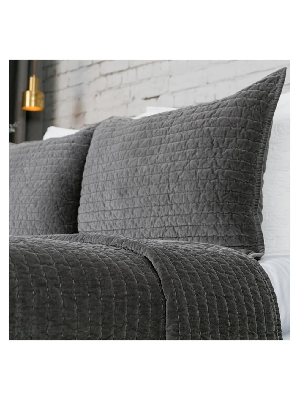 Bed Pillow Sham Royal Cotton Velvet Pic-Stitch Standard 20x26” Gray (1 piece)